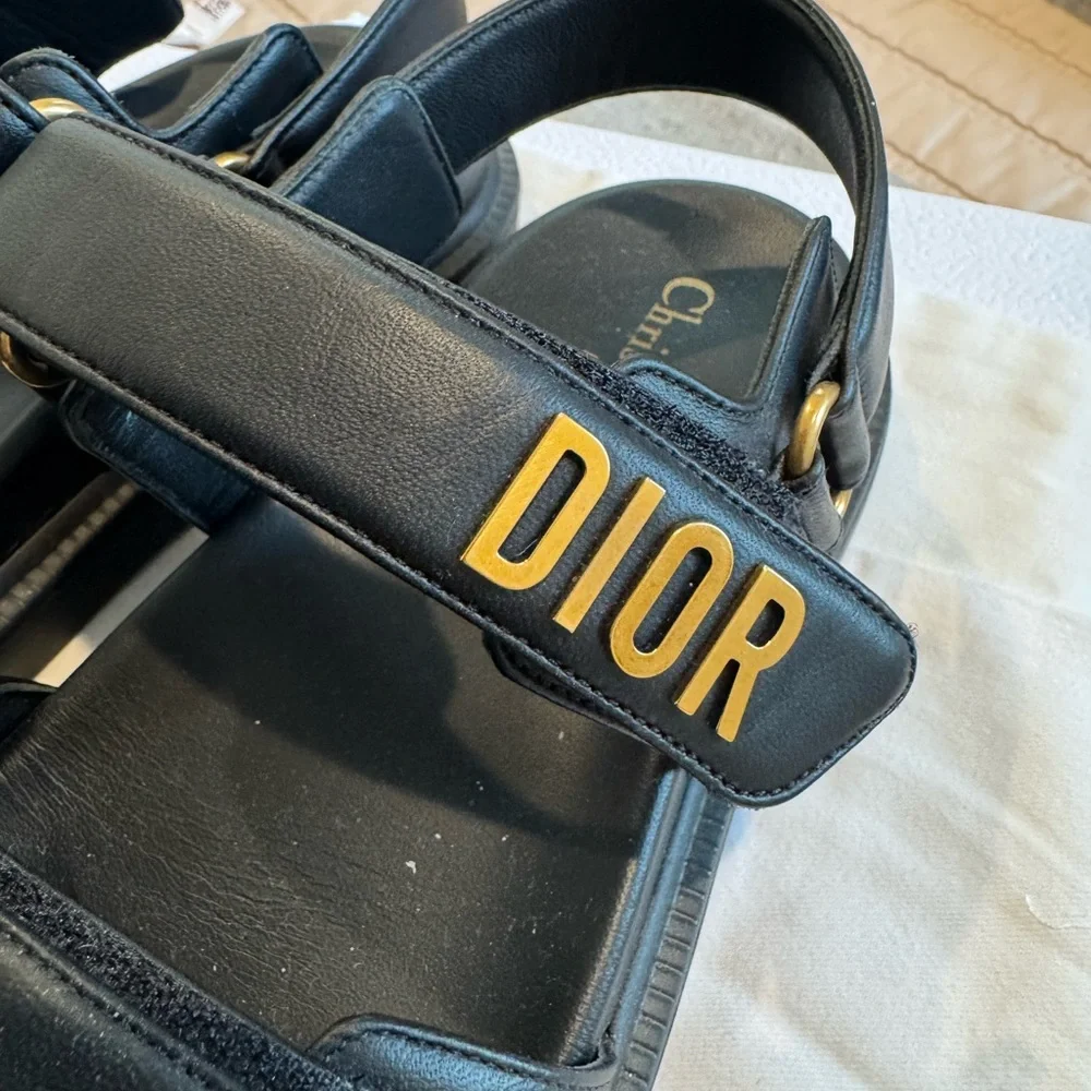 Authentic Dior Black Sandals Lambskin Dioract 10mm Sandals 36.5 - Picture 4 of 12